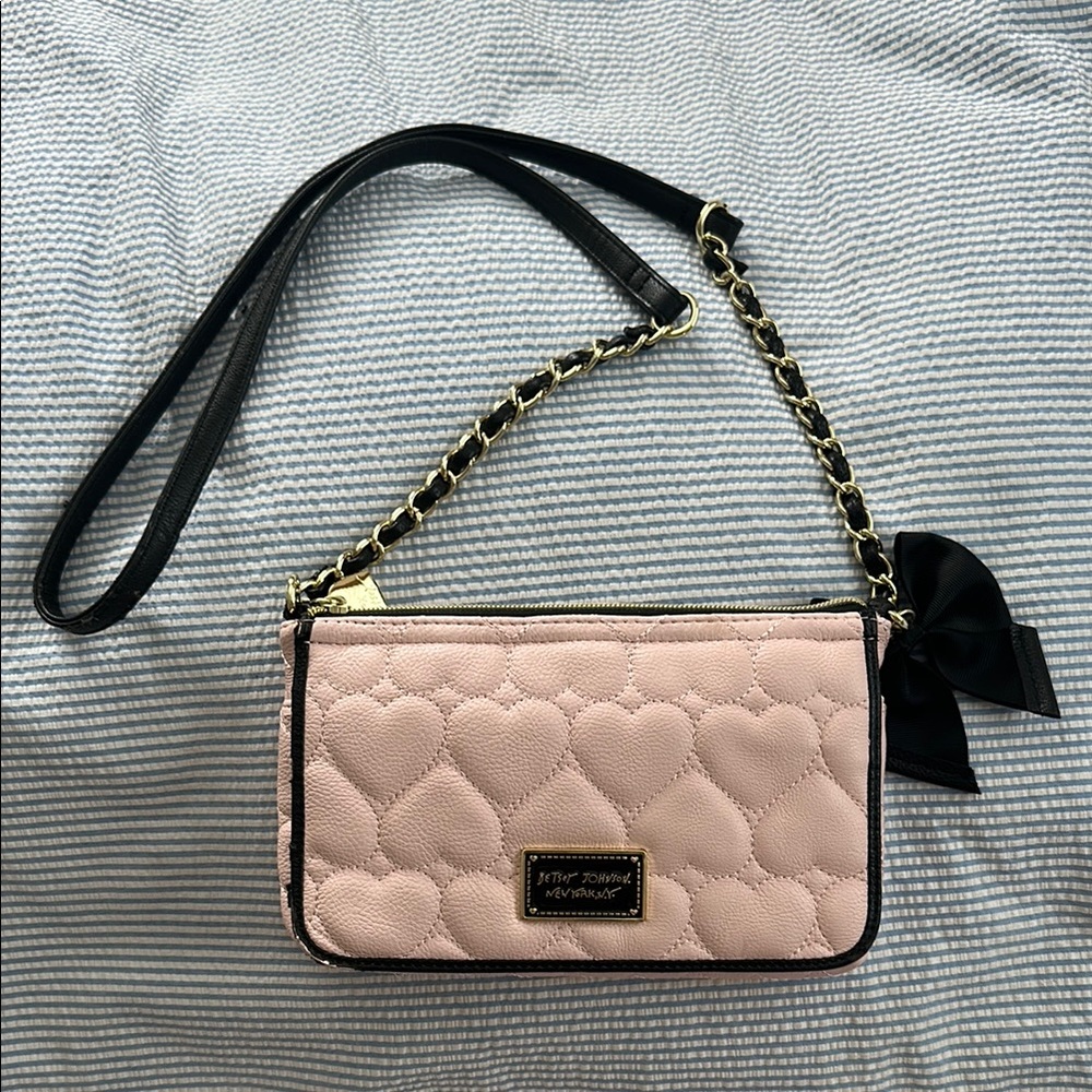 Betsey Johnson Pink and Black Quilted Crossbody Bag Small Purse